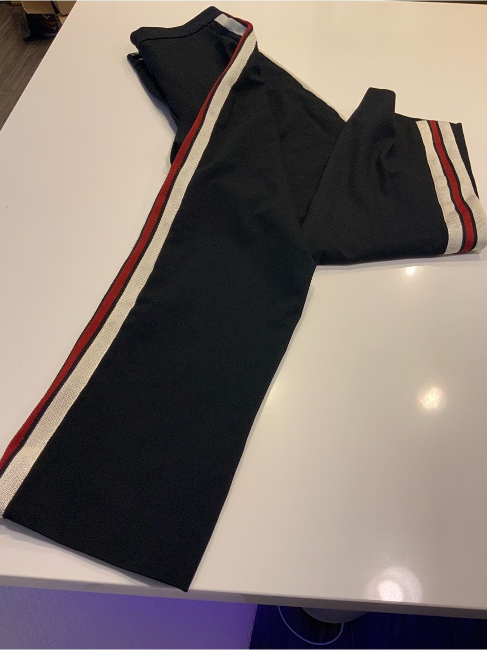 SANDRO PARIS Black Jogger Pants with Red and White Side Stripes